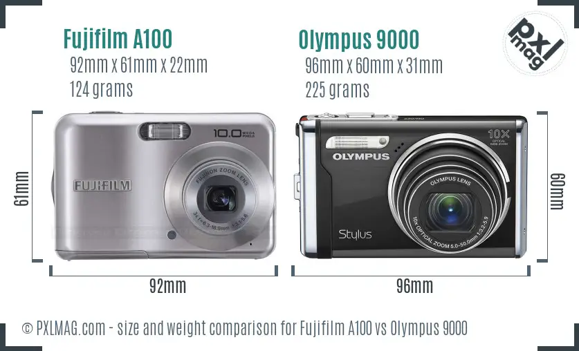 Fujifilm A100 vs Olympus 9000 size comparison Fujifilm A100 vs Olympus 9000 size comparison