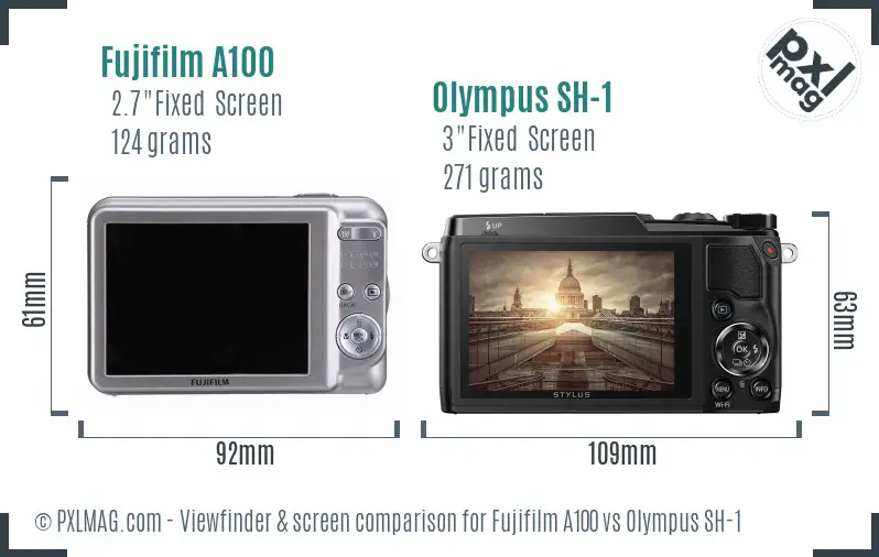 Fujifilm A100 vs Olympus SH-1 Screen and Viewfinder comparison