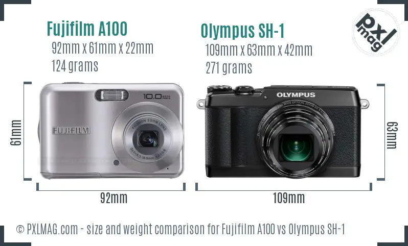 Fujifilm A100 vs Olympus SH-1 size comparison