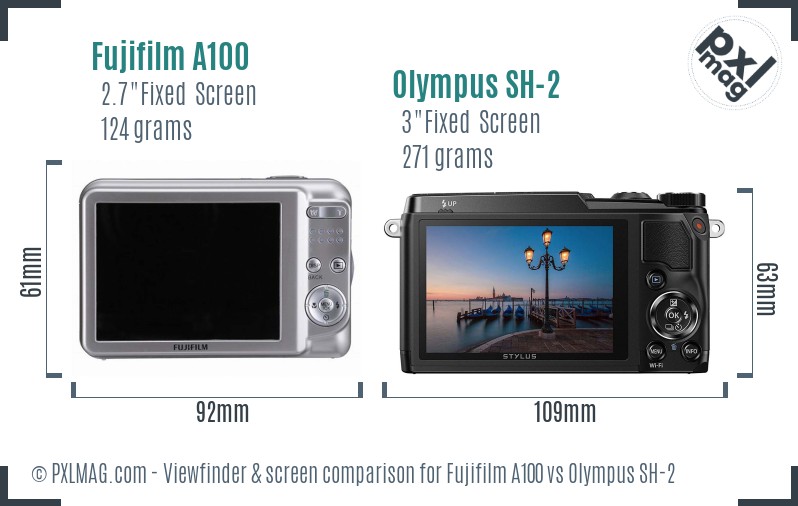 Fujifilm A100 vs Olympus SH-2 Screen and Viewfinder comparison