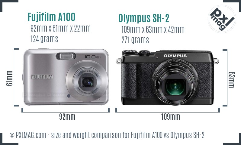 Fujifilm A100 vs Olympus SH-2 size comparison