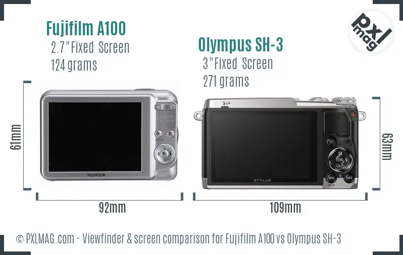 Fujifilm A100 vs Olympus SH-3 Screen and Viewfinder comparison