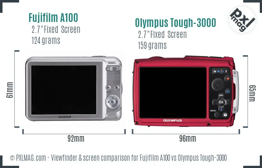Fujifilm A100 vs Olympus Tough-3000 Screen and Viewfinder comparison Fujifilm A100 vs Olympus Tough-3000 Screen and Viewfinder comparison