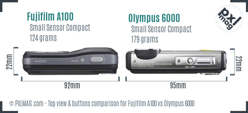 Fujifilm A100 vs Olympus 6000 top view buttons comparison