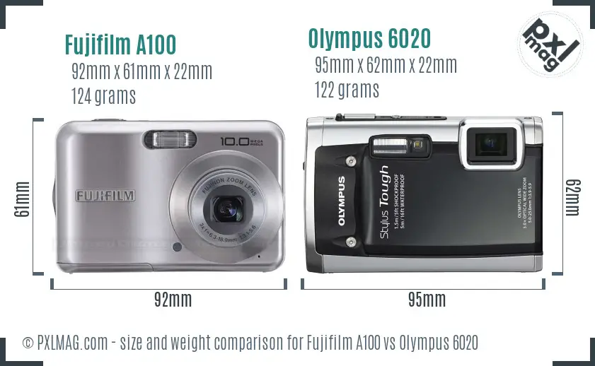 Fujifilm A100 vs Olympus 6020 size comparison