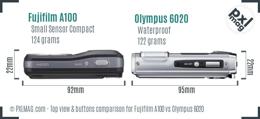 Fujifilm A100 vs Olympus 6020 top view buttons comparison