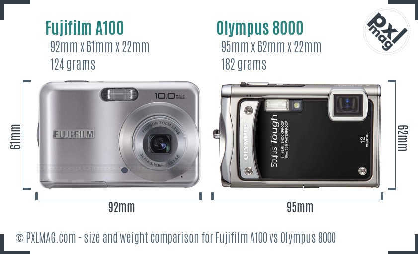 Fujifilm A100 vs Olympus 8000 size comparison