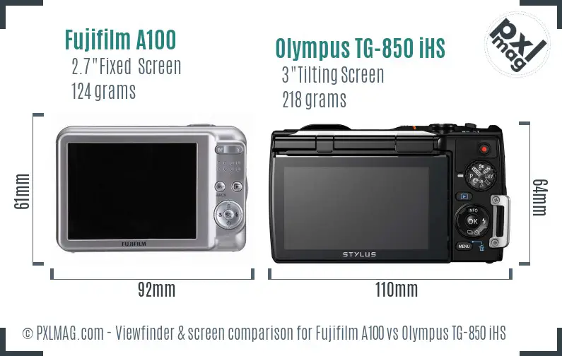Fujifilm A100 vs Olympus TG-850 iHS Screen and Viewfinder comparison Fujifilm A100 vs Olympus TG-850 iHS Screen and Viewfinder comparison