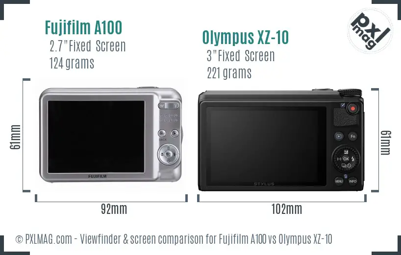 Fujifilm A100 vs Olympus XZ-10 Screen and Viewfinder comparison