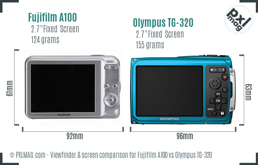 Fujifilm A100 vs Olympus TG-320 Screen and Viewfinder comparison