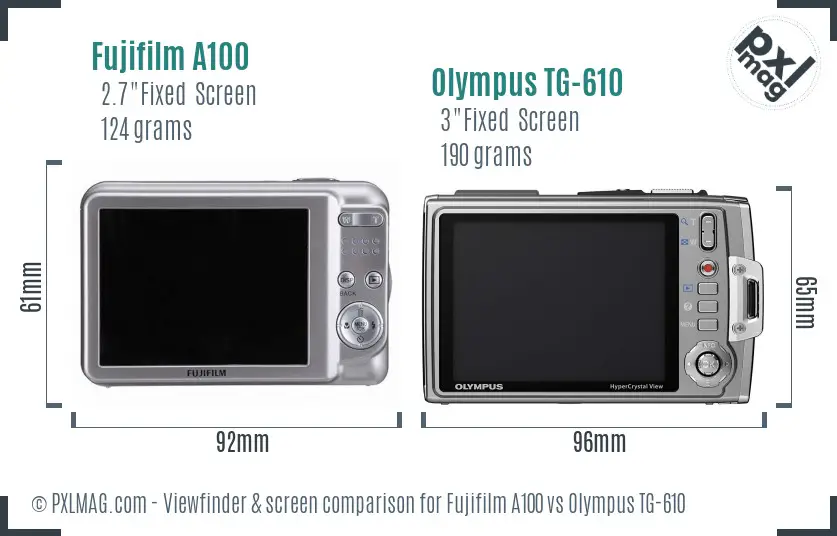 Fujifilm A100 vs Olympus TG-610 Screen and Viewfinder comparison