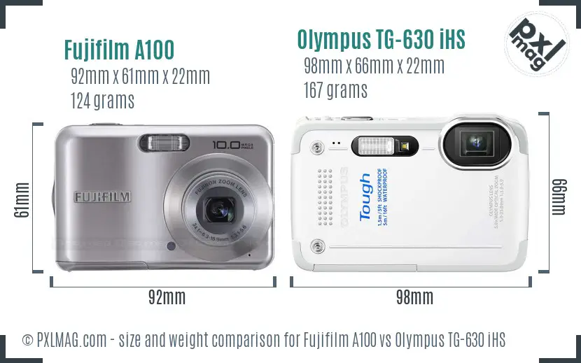 Fujifilm A100 vs Olympus TG-630 iHS size comparison