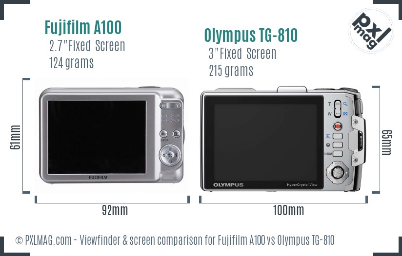 Fujifilm A100 vs Olympus TG-810 Screen and Viewfinder comparison