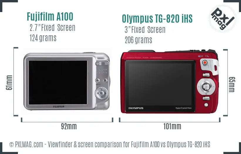 Fujifilm A100 vs Olympus TG-820 iHS Screen and Viewfinder comparison Fujifilm A100 vs Olympus TG-820 iHS Screen and Viewfinder comparison