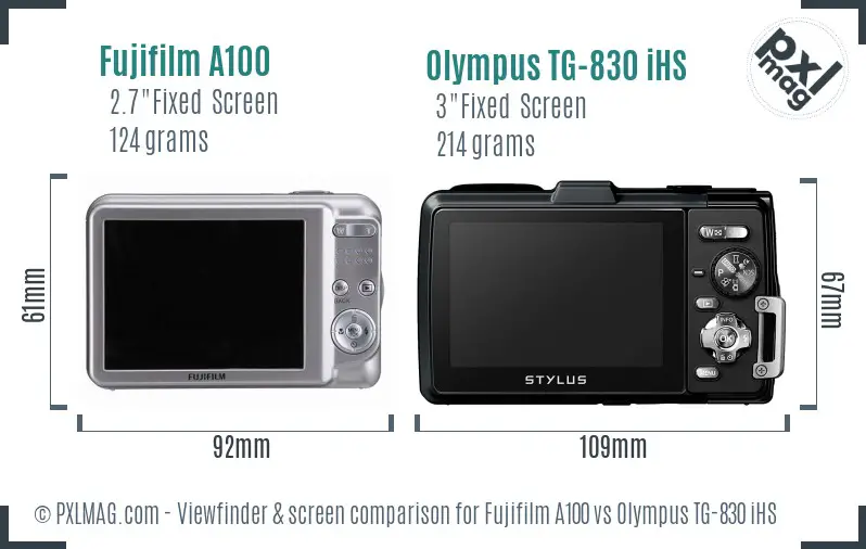 Fujifilm A100 vs Olympus TG-830 iHS Screen and Viewfinder comparison Fujifilm A100 vs Olympus TG-830 iHS Screen and Viewfinder comparison