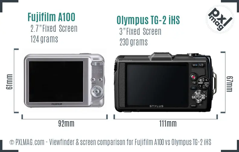 Fujifilm A100 vs Olympus TG-2 iHS Screen and Viewfinder comparison