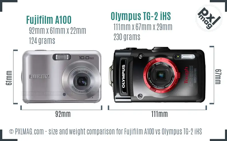 Fujifilm A100 vs Olympus TG-2 iHS size comparison