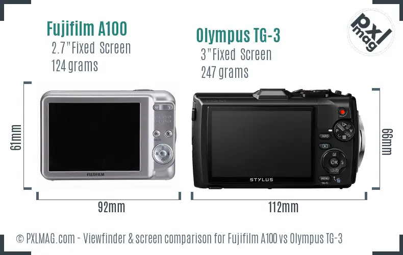 Fujifilm A100 vs Olympus TG-3 Screen and Viewfinder comparison