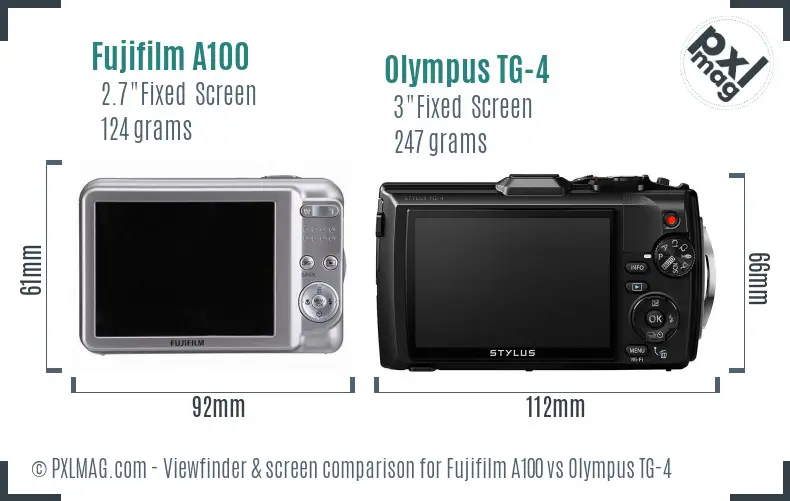 Fujifilm A100 vs Olympus TG-4 Screen and Viewfinder comparison