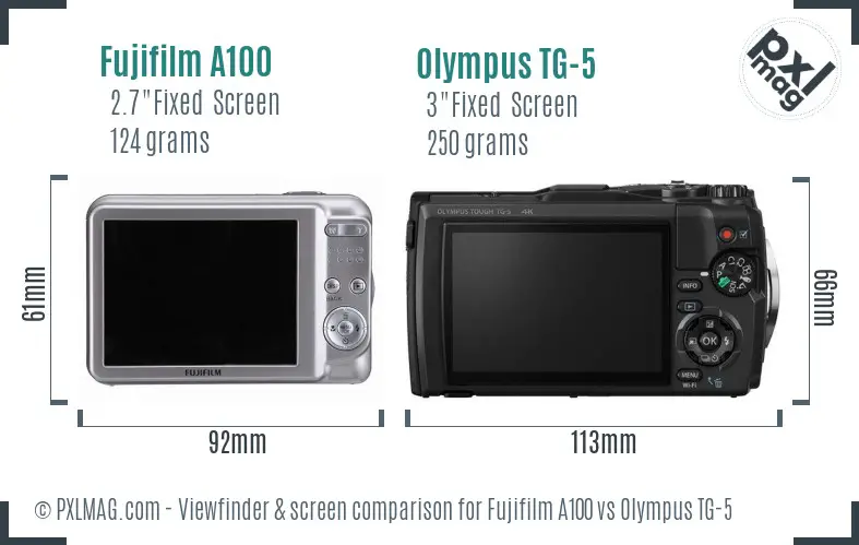 Fujifilm A100 vs Olympus TG-5 Screen and Viewfinder comparison