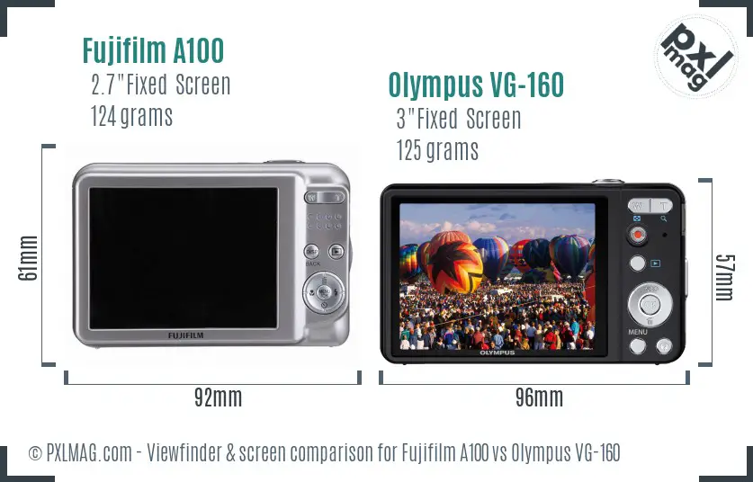 Fujifilm A100 vs Olympus VG-160 Screen and Viewfinder comparison