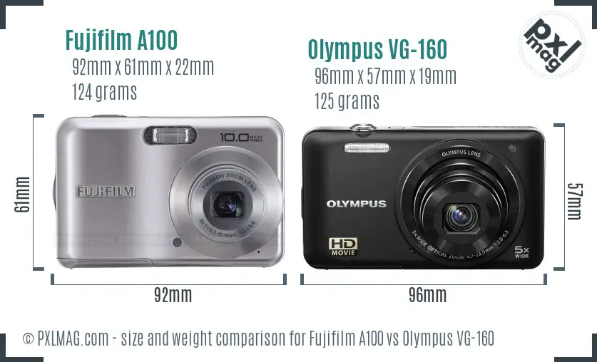 Fujifilm A100 vs Olympus VG-160 size comparison