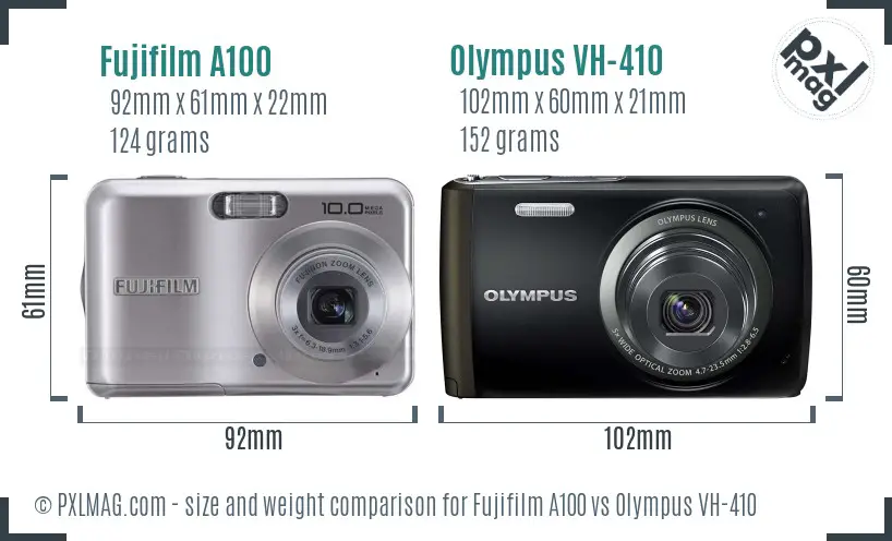 Fujifilm A100 vs Olympus VH-410 size comparison