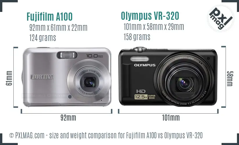 Fujifilm A100 vs Olympus VR-320 size comparison