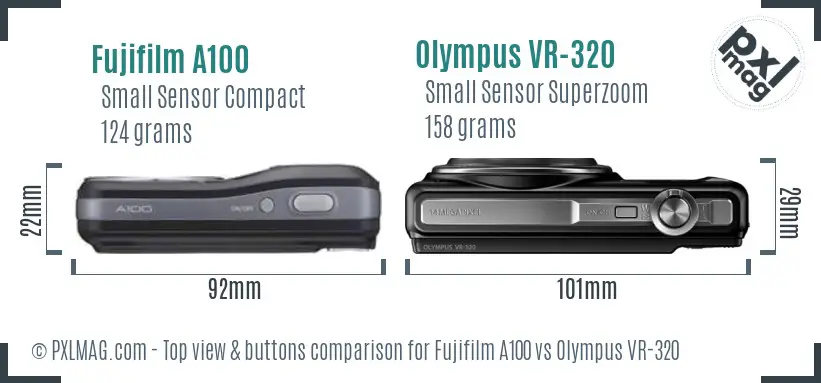 Fujifilm A100 vs Olympus VR-320 top view buttons comparison