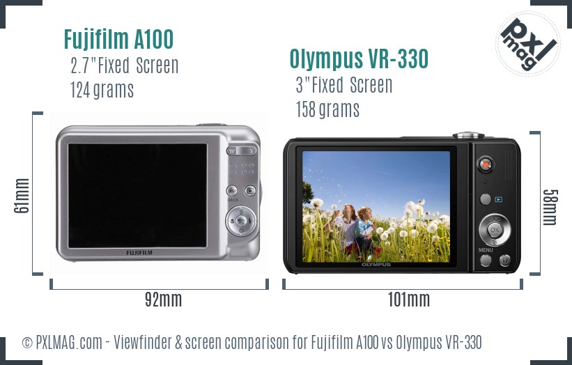Fujifilm A100 vs Olympus VR-330 Screen and Viewfinder comparison