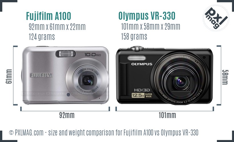 Fujifilm A100 vs Olympus VR-330 size comparison