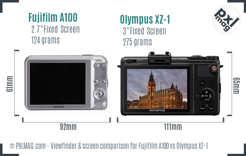 Fujifilm A100 vs Olympus XZ-1 Screen and Viewfinder comparison
