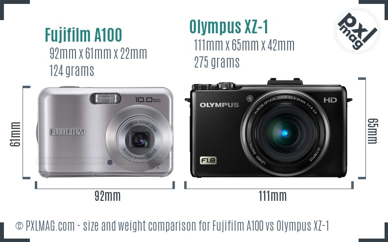 Fujifilm A100 vs Olympus XZ-1 size comparison