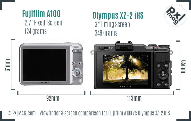 Fujifilm A100 vs Olympus XZ-2 iHS Screen and Viewfinder comparison