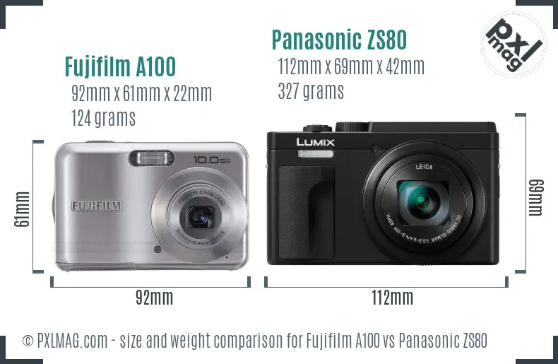 Fujifilm A100 vs Panasonic ZS80 size comparison Fujifilm A100 vs Panasonic ZS80 size comparison