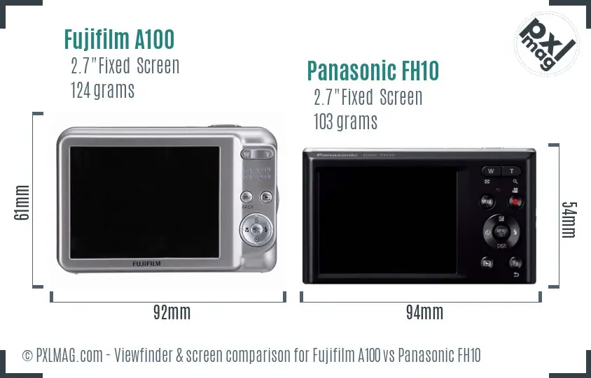 Fujifilm A100 vs Panasonic FH10 Screen and Viewfinder comparison