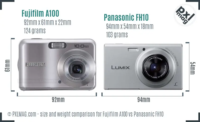 Fujifilm A100 vs Panasonic FH10 size comparison