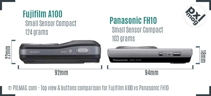 Fujifilm A100 vs Panasonic FH10 top view buttons comparison