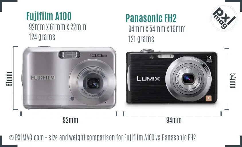 Fujifilm A100 vs Panasonic FH2 size comparison