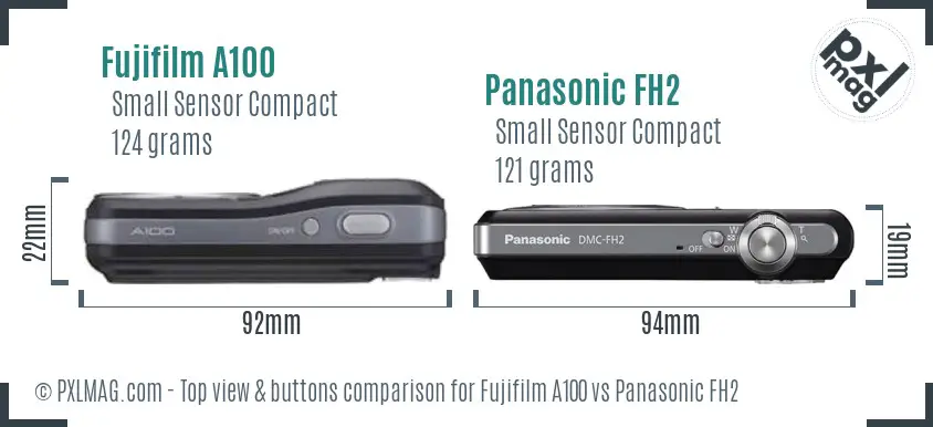 Fujifilm A100 vs Panasonic FH2 top view buttons comparison