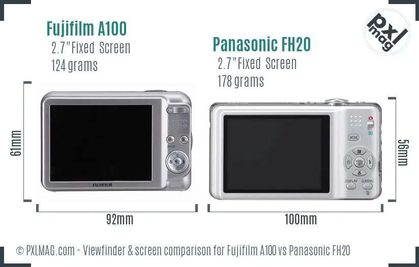 Fujifilm A100 vs Panasonic FH20 Screen and Viewfinder comparison