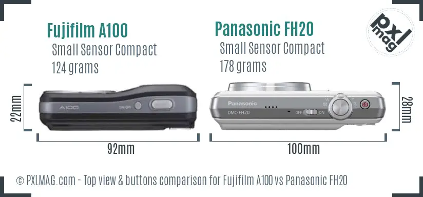 Fujifilm A100 vs Panasonic FH20 top view buttons comparison