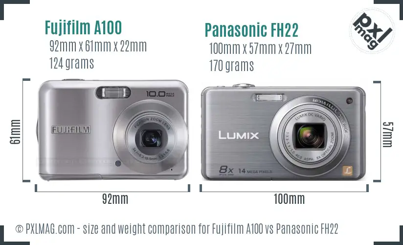 Fujifilm A100 vs Panasonic FH22 size comparison