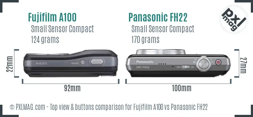 Fujifilm A100 vs Panasonic FH22 top view buttons comparison