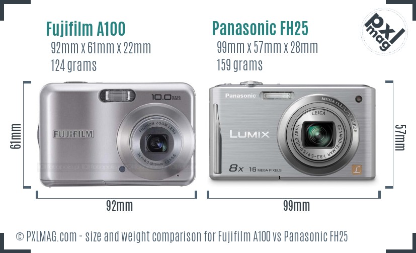 Fujifilm A100 vs Panasonic FH25 size comparison