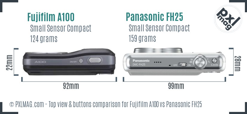 Fujifilm A100 vs Panasonic FH25 top view buttons comparison