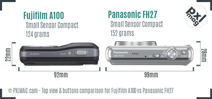 Fujifilm A100 vs Panasonic FH27 top view buttons comparison