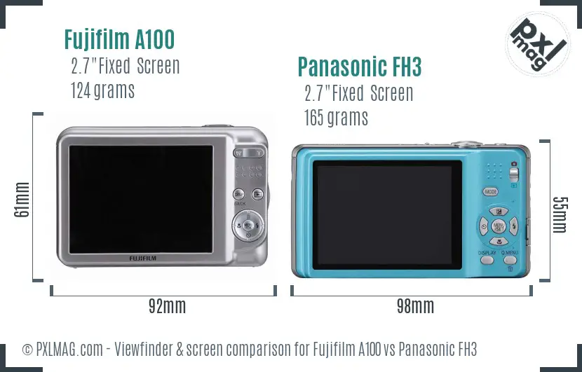 Fujifilm A100 vs Panasonic FH3 Screen and Viewfinder comparison