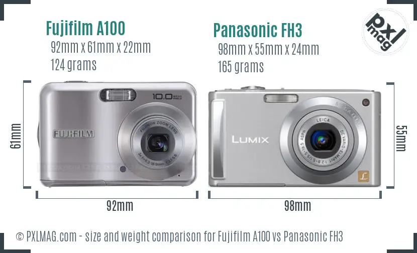 Fujifilm A100 vs Panasonic FH3 size comparison