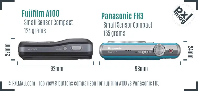 Fujifilm A100 vs Panasonic FH3 top view buttons comparison